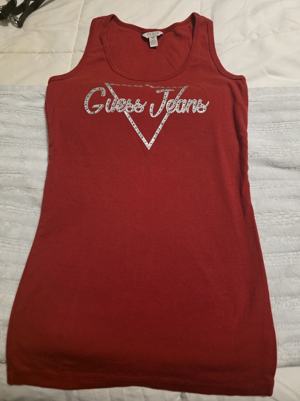 GUESS Red Logo Tank Top with Silver Accent